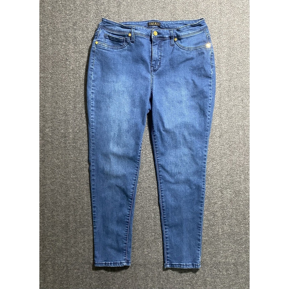IMAN Womens Straight Leg Jeans Light Blue Wash High Rise Stretch 14P 799251